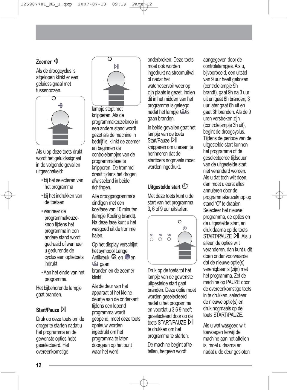 het programma in een andere stand wordt gedraaid of wanneer u gedurende de cyclus een optietoets indrukt Aan het einde van het programma. Het bijbehorende lampje gaat branden.