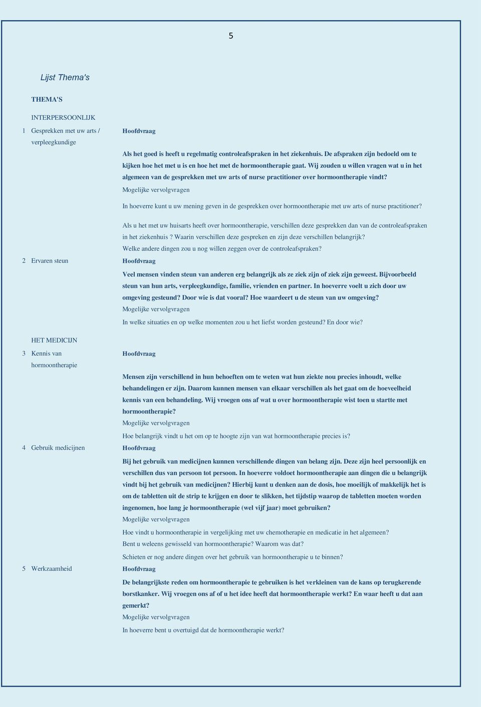 Wij zouden u willen vragen wat u in het algemeen van de gesprekken met uw arts of nurse practitioner over hormoontherapie vindt?