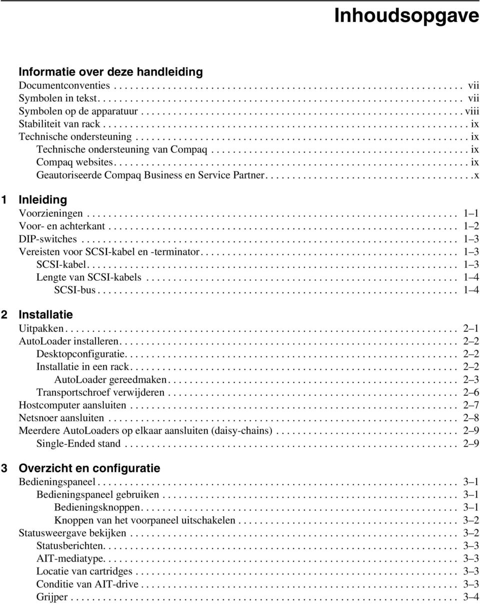 ............................................................. ix Technische ondersteuning van Compaq................................................ ix Compaq websites.