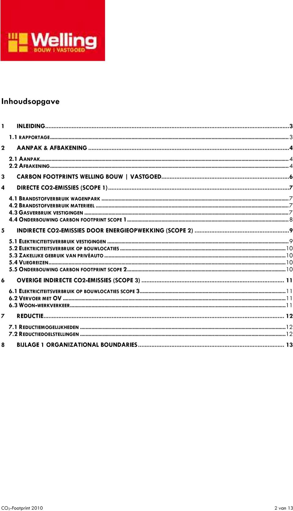 ..8 5 INDIRECTE CO2-EMISSIES DOOR ENERGIEOPWEKKING (SCOPE 2)...9 5.1 ELEKTRICITEITSVERBRUIK VESTIGINGEN...9 5.2 ELEKTRICITEITSVERBRUIK OP BOUWLOCATIES...10 5.3 ZAKELIJKE GEBRUIK VAN PRIVÉAUTO...10 5.4 VLIEGREIZEN.