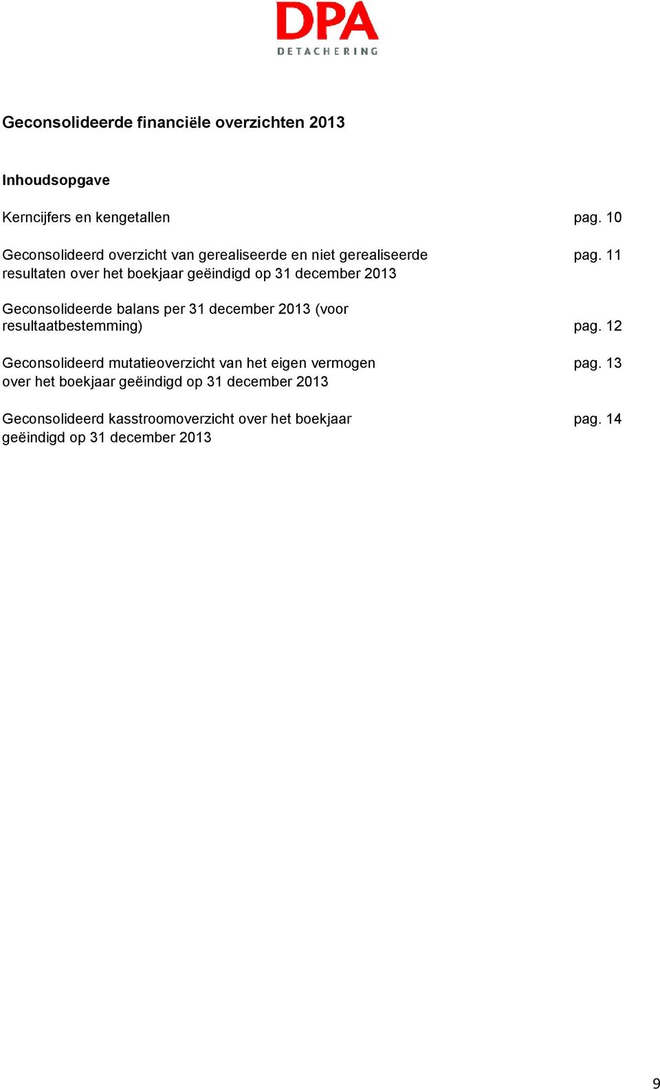 11 resultaten over het boekjaar geëindigd op 31 december 2013 Geconsolideerde balans per 31 december 2013 (voor