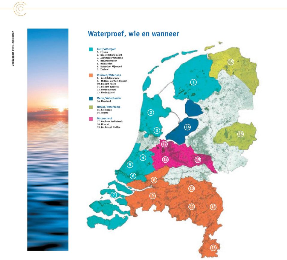 Brabant noord 11. Brabant zuidoost 12. Limburg noord 13. Limburg zuid 1 Meren/Waterbassin 14. Flevoland Nafase/Waterdamp 15.