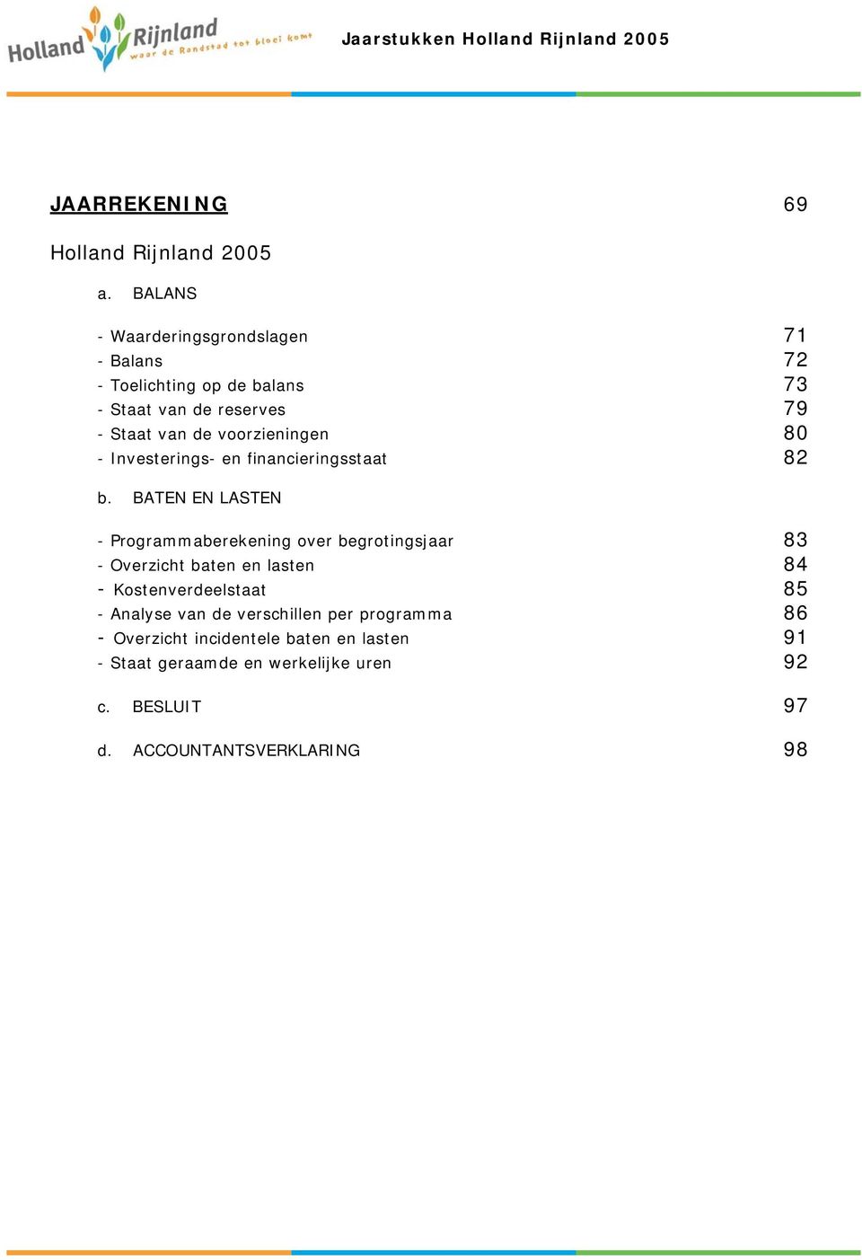 voorzieningen 80 - Investerings- en financieringsstaat 82 b.