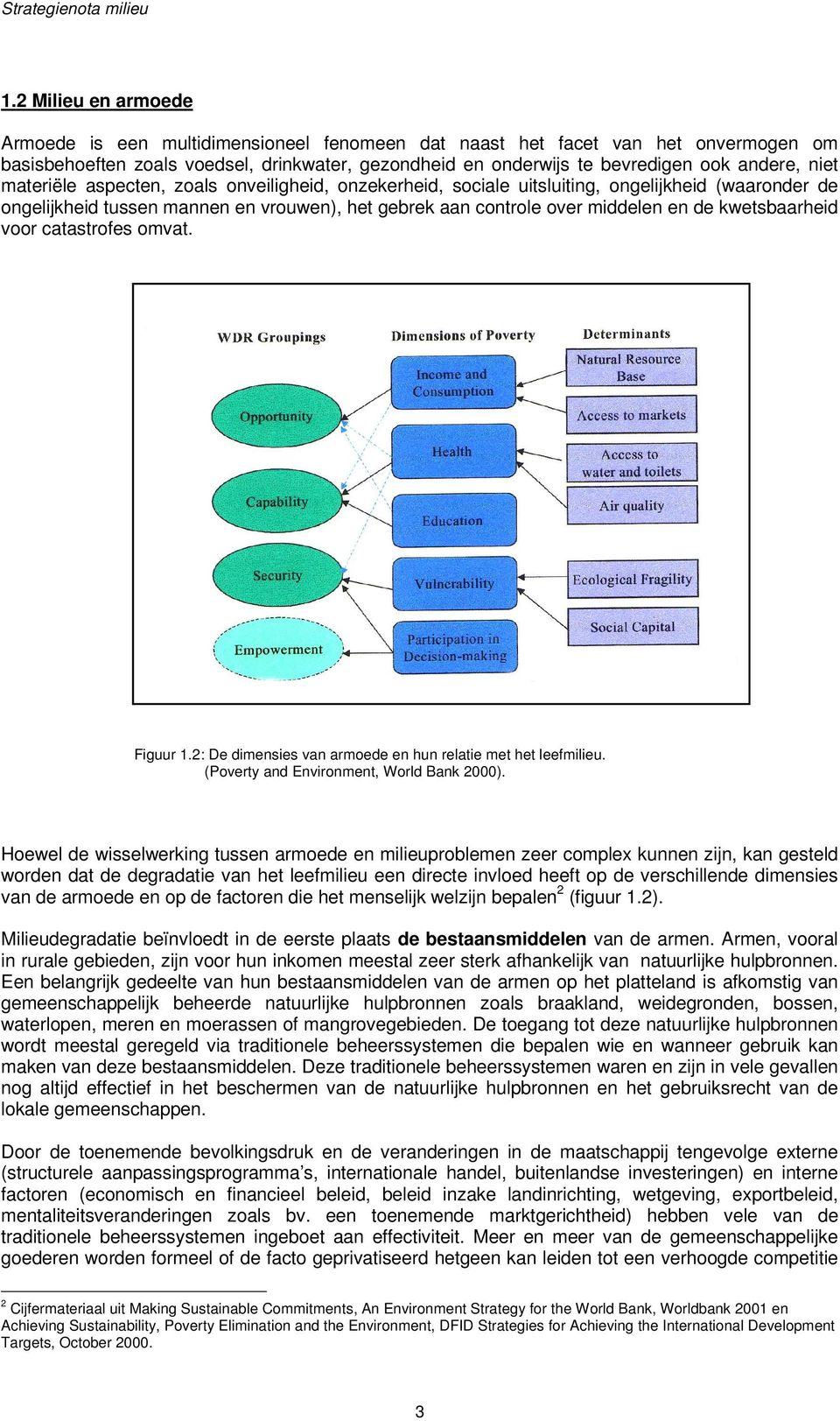 kwetsbaarheid voor catastrofes omvat. Figuur 1.2: De dimensies van armoede en hun relatie met het leefmilieu. (Poverty and Environment, World Bank 2000).