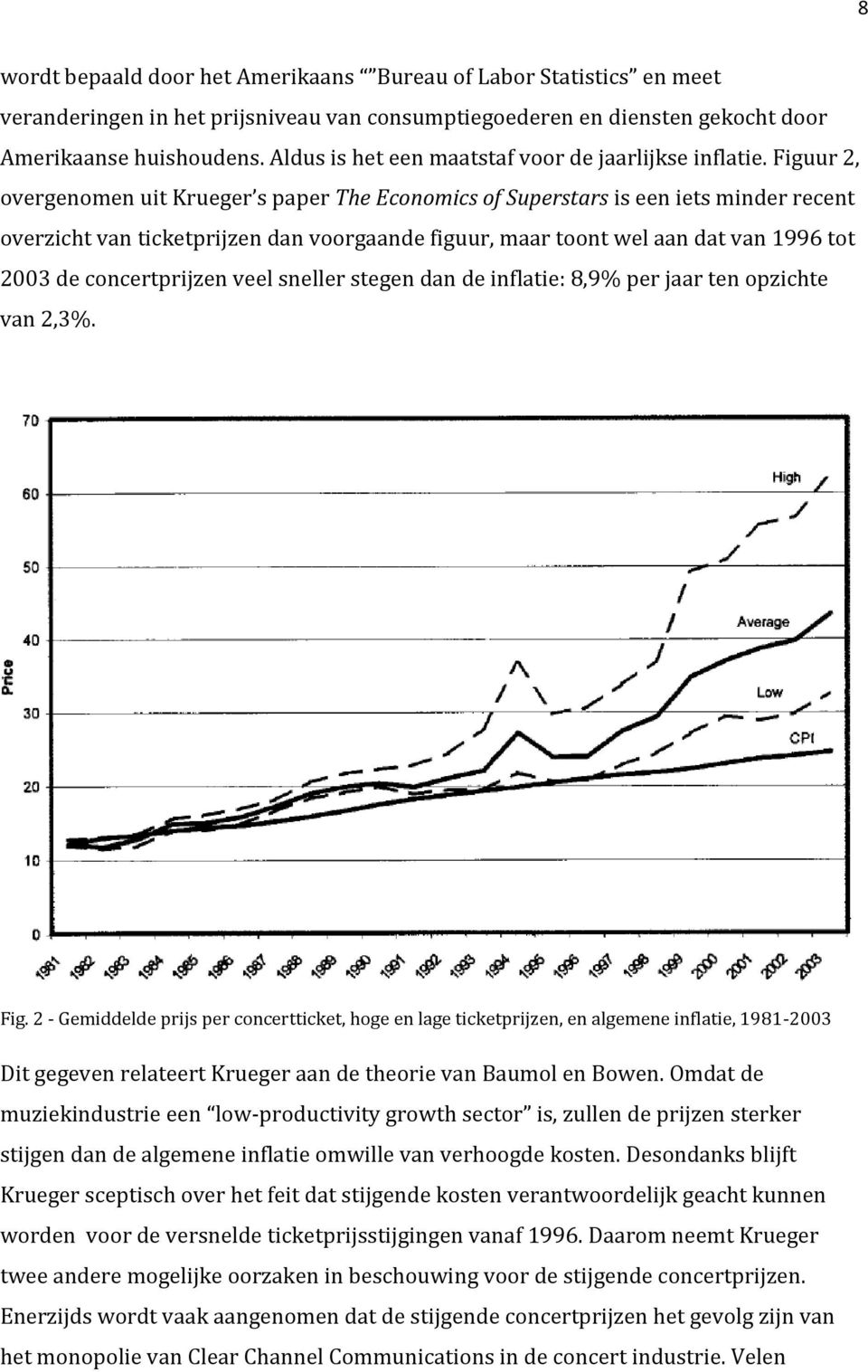 Figuur 2, overgenomen uit Krueger s paper The Economics of Superstars is een iets minder recent overzicht van ticketprijzen dan voorgaande figuur, maar toont wel aan dat van 1996 tot 2003 de