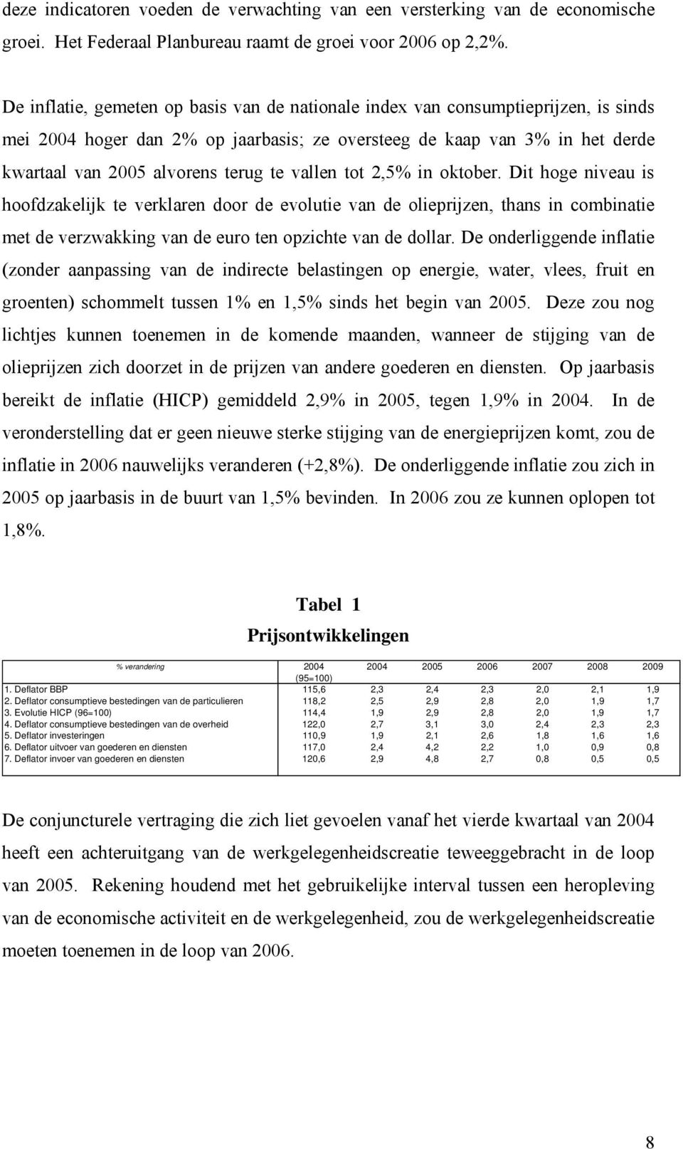 vallen tot 2,5% in oktober. Dit hoge niveau is hoofdzakelijk te verklaren door de evolutie van de olieprijzen, thans in combinatie met de verzwakking van de euro ten opzichte van de dollar.