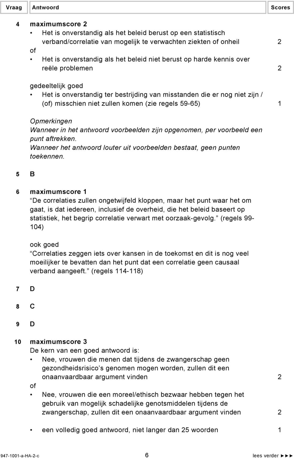 59-65) 1 Opmerkingen Wanneer in het antwoord voorbeelden zijn opgenomen, per voorbeeld een punt aftrekken. Wanneer het antwoord louter uit voorbeelden bestaat, geen punten toekennen.