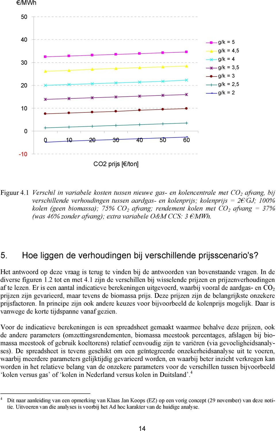 2 afvang; rendement kolen met CO 2 afvang = 37% (was 46% zonder afvang); extra variabele O&M CCS: 3 /MWh. 5. Hoe liggen de verhoudingen bij verschillende prijsscenario's?