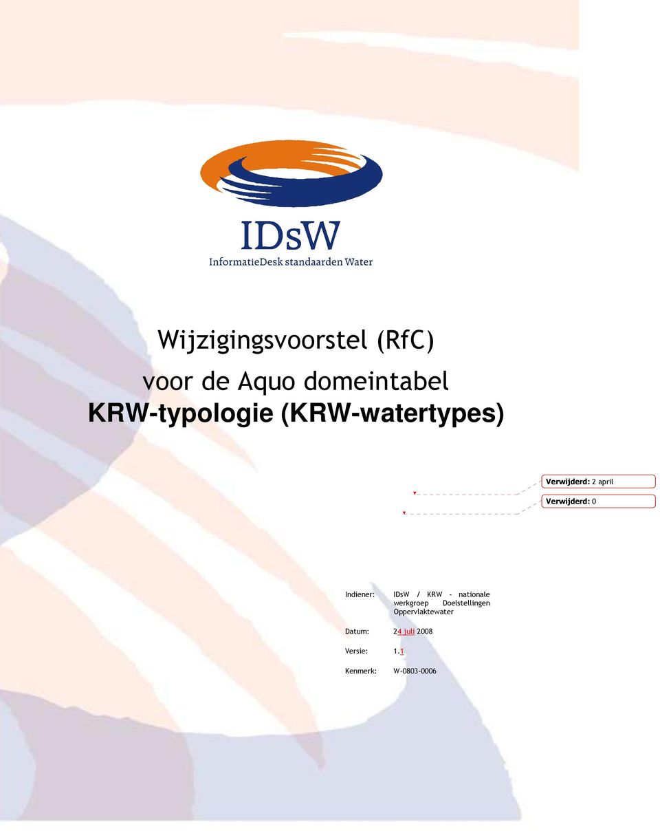 Indiener: IDsW / KRW - nationale werkgroep