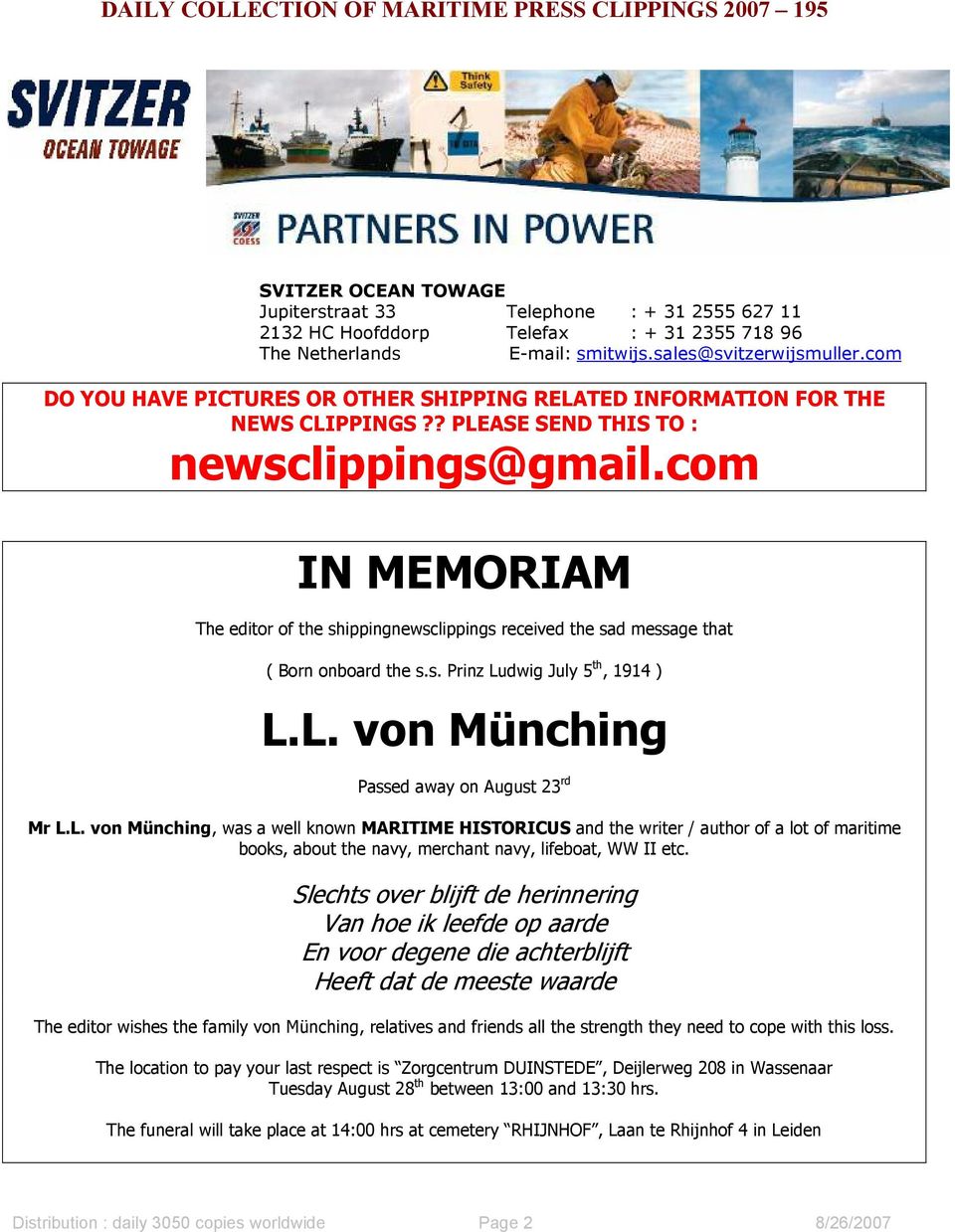 com IN MEMORIAM The editor of the shippingnewsclippings received the sad message that ( Born onboard the s.s. Prinz Lu