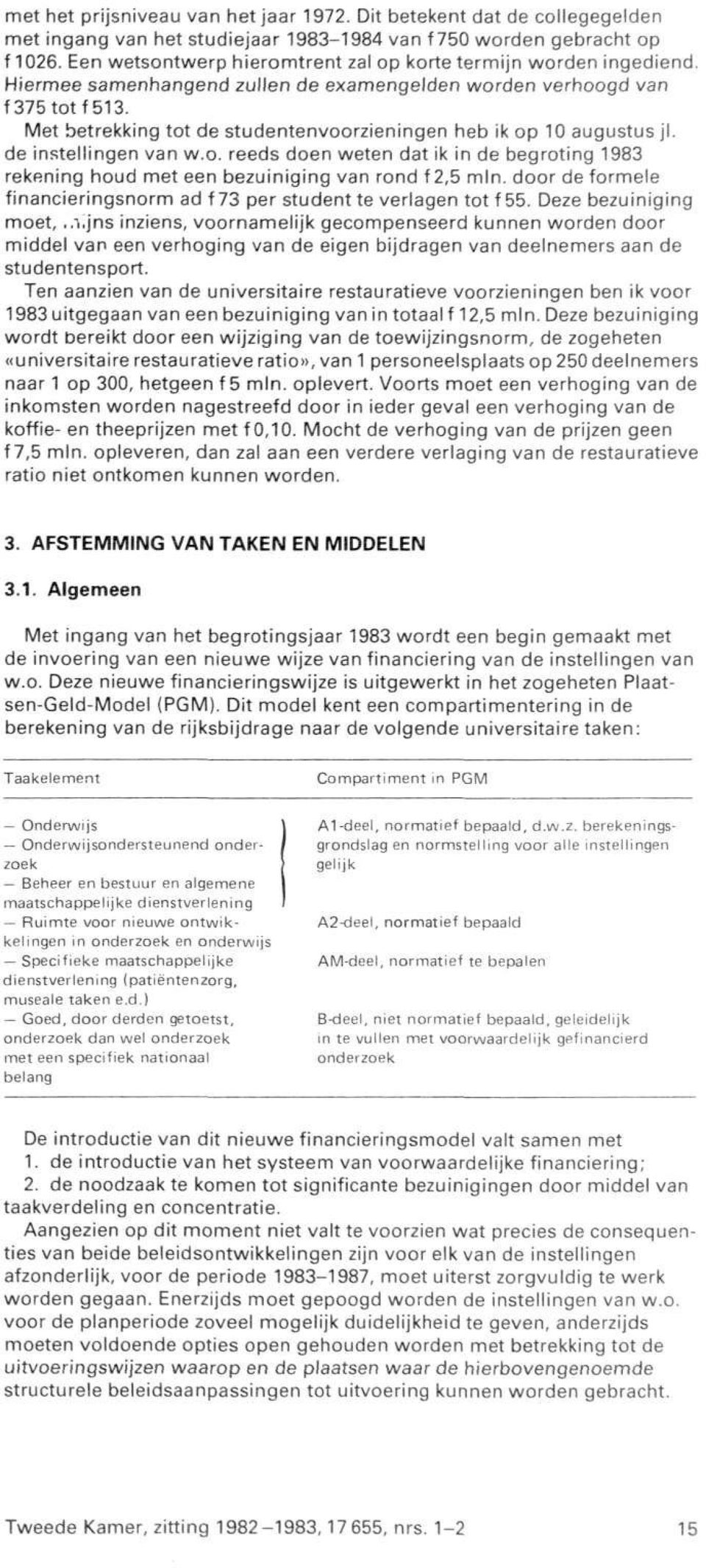 Met betrekking tot de studentenvoorzieningen heb ik op 10 augustus jl. de instellingen van w.o. reeds doen weten dat ik in de begroting 1983 rekening houd met een bezuiniging van rond f2,5 min.