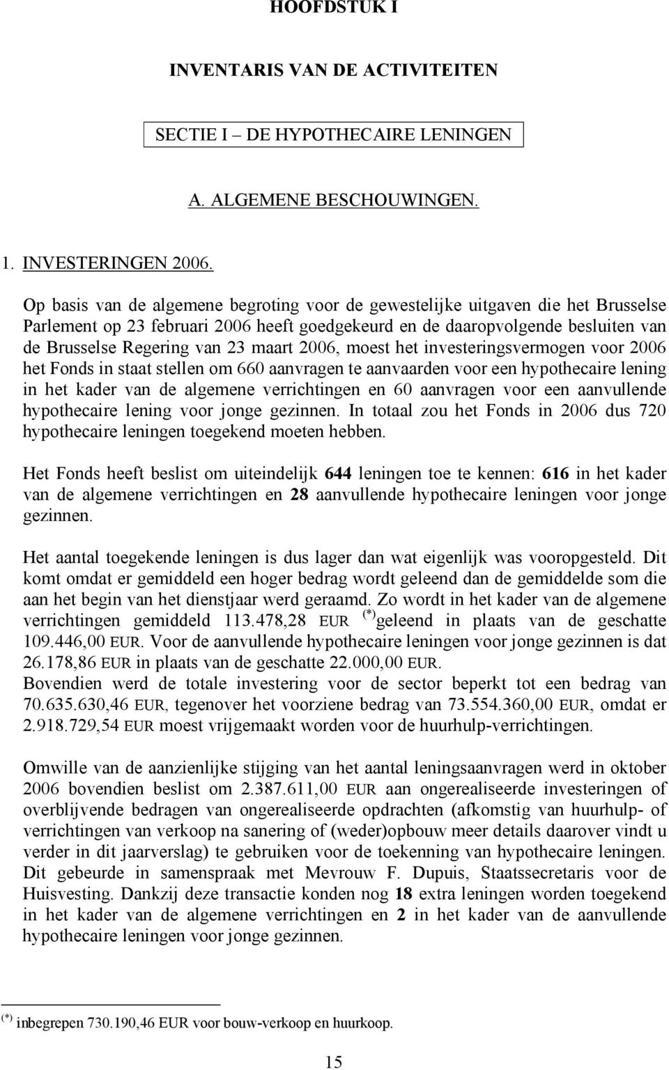 maart 2006, moest het investeringsvermogen voor 2006 het Fonds in staat stellen om 660 aanvragen te aanvaarden voor een hypothecaire lening in het kader van de algemene verrichtingen en 60 aanvragen