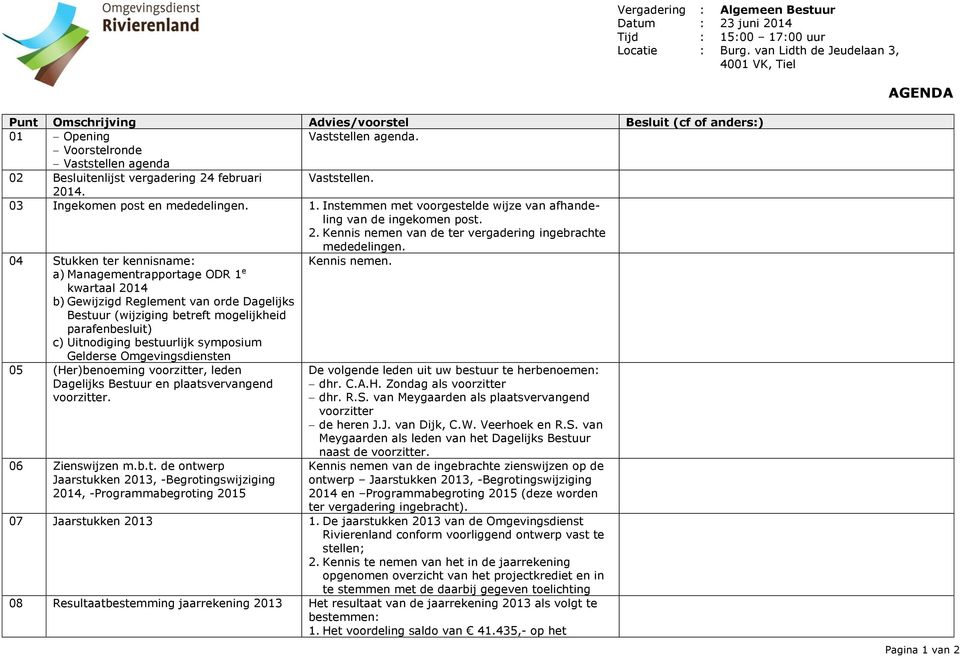 Voorstelronde Vaststellen agenda 02 Besluitenlijst vergadering 24 februari Vaststellen. 2014. 03 Ingekomen post en mededelingen. 1.