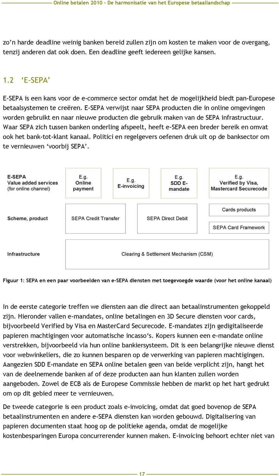 E-SEPA verwijst naar SEPA producten die in online omgevingen worden gebruikt en naar nieuwe producten die gebruik maken van de SEPA infrastructuur.