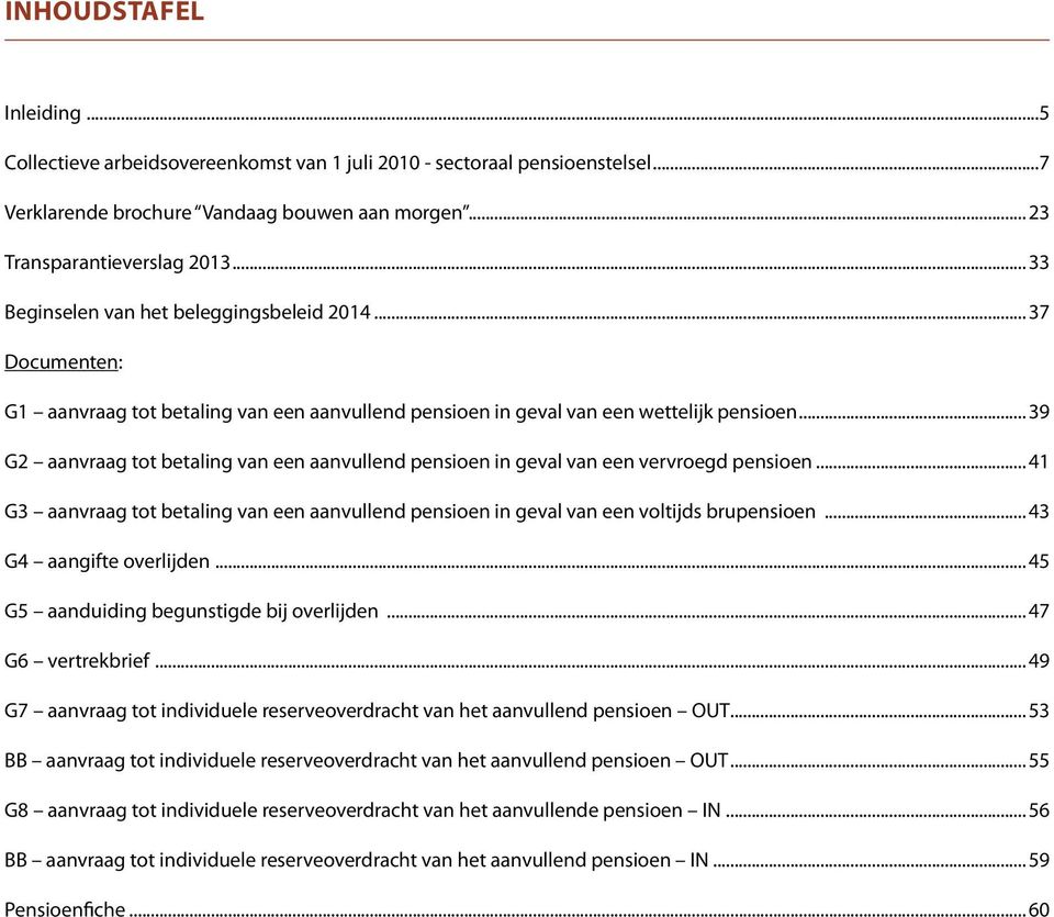 ..39 G2 aanvraag tot betaling van een aanvullend pensioen in geval van een vervroegd pensioen...41 G3 aanvraag tot betaling van een aanvullend pensioen in geval van een voltijds brupensioen.