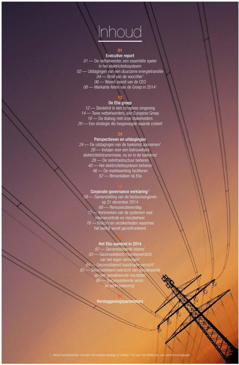 die toegevoegde waarde creëert 24 Perspectieven en uitdagingen 24 De uitdagingen van de toekomst aannemen 1 26 Instaan voor een betrouwbare elektriciteitstransmissie, nu en in de toekomst 28 De