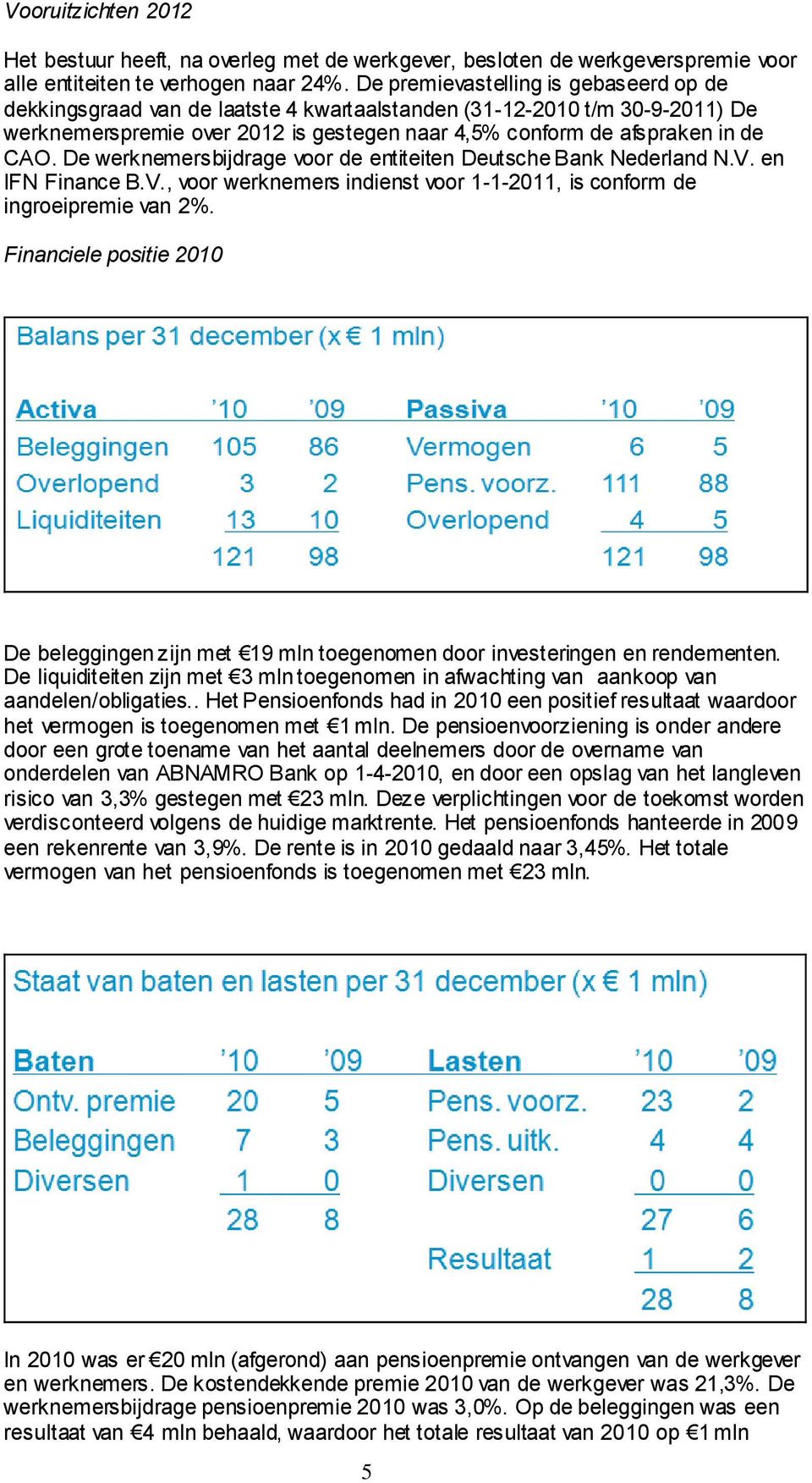 De werknemersbijdrage voor de entiteiten Deutsche Bank Nederland N.V. en IFN Finance B.V., voor werknemers indienst voor 1-1-2011, is conform de ingroeipremie van 2%.