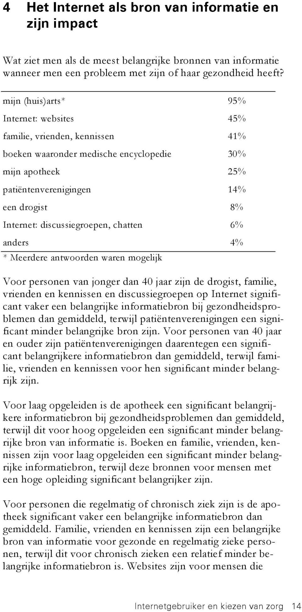 discussiegroepen, chatten 6% anders 4% * Meerdere antwoorden waren mogelijk Voor personen van jonger dan 40 jaar zijn de drogist, familie, vrienden en kennissen en discussiegroepen op Internet