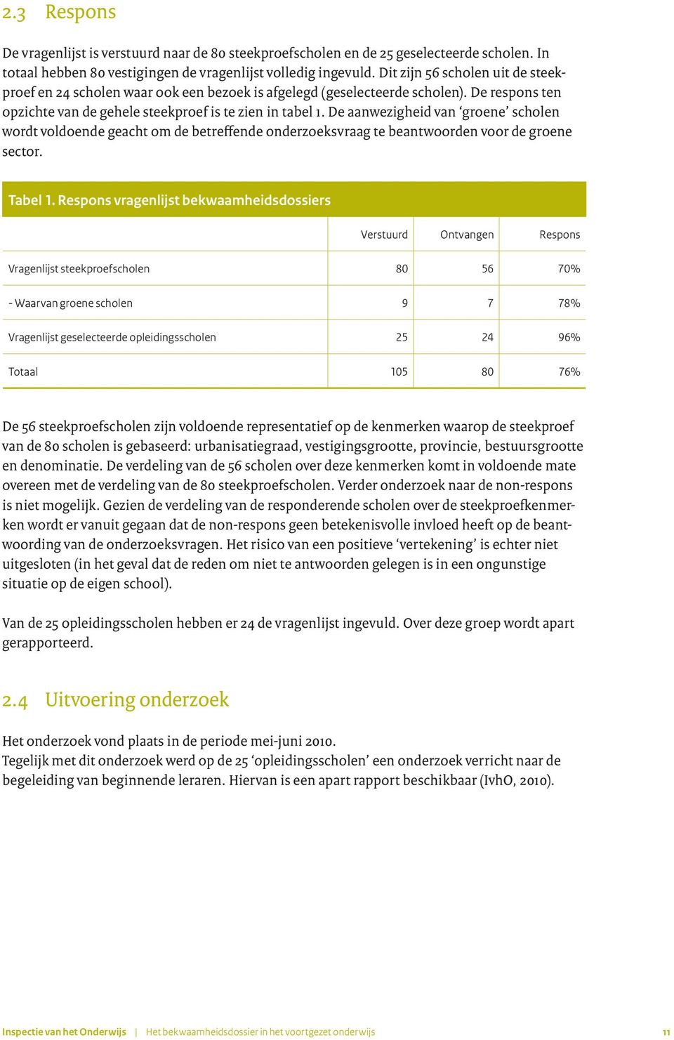 De aanwezigheid van groene scholen wordt voldoende geacht om de betreffende onderzoeksvraag te beantwoorden voor de groene sector. Tabel 1.