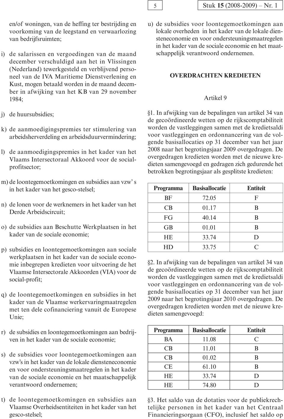 Vlissingen (Nederland) tewerkgesteld en verblijvend personeel van de IVA Maritieme Dienstverlening en Kust, mogen betaald worden in de maand december in afwijking van het KB van 29 november 1984; j)