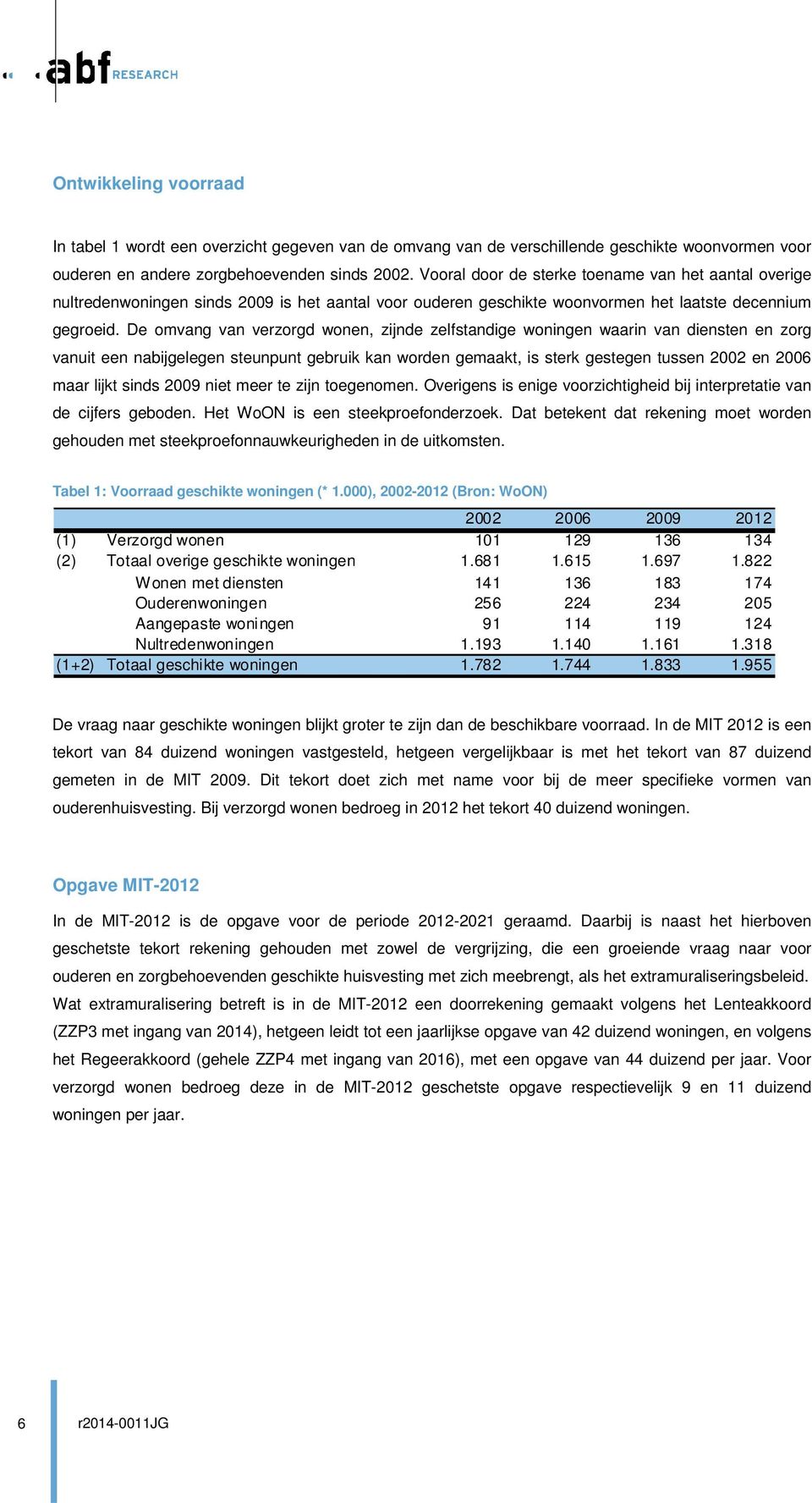 De omvang van verzorgd wonen, zijnde zelfstandige woningen waarin van diensten en zorg vanuit een nabijgelegen steunpunt gebruik kan worden gemaakt, is sterk gestegen tussen 2002 en 2006 maar lijkt