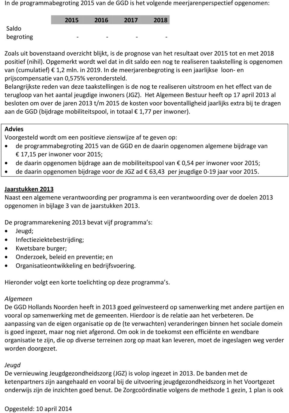 In de meerjarenbegroting is een jaarlijkse loon- en prijscompensatie van 0,575% verondersteld.