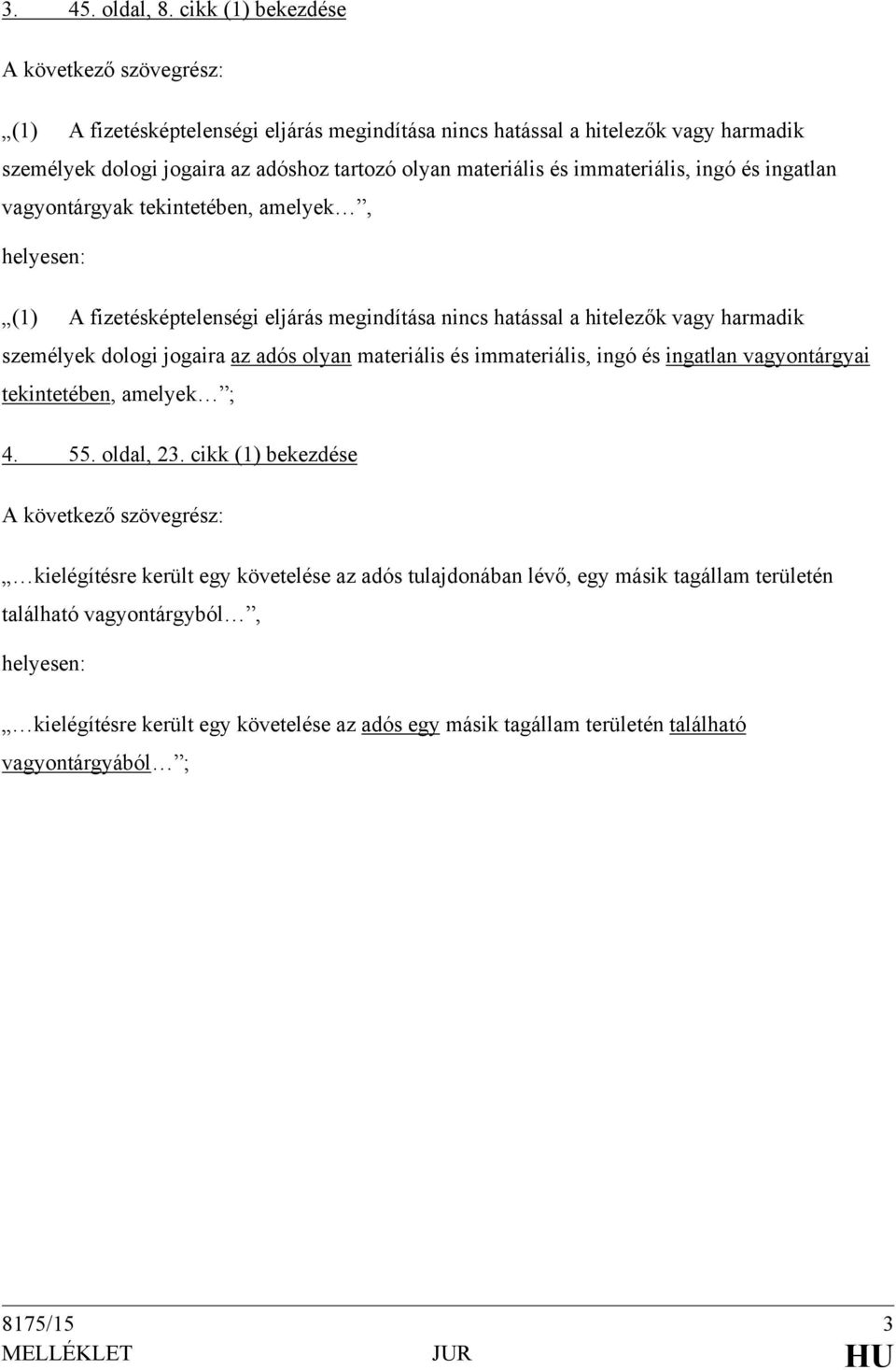 ingó és ingatlan vagyontárgyak tekintetében, amelyek ˮ, (1) A fizetésképtelenségi eljárás megindítása nincs hatással a hitelezők vagy harmadik személyek dologi jogaira az adós olyan