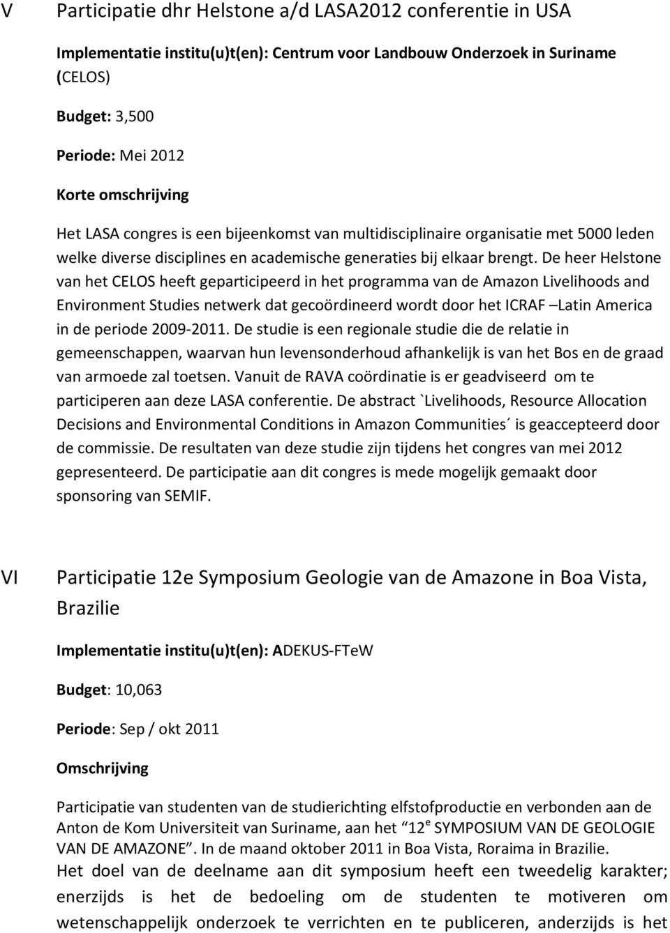 De heer Helstone van het CELOS heeft geparticipeerd in het programma van de Amazon Livelihoods and Environment Studies netwerk dat gecoördineerd wordt door het ICRAF Latin America in de periode