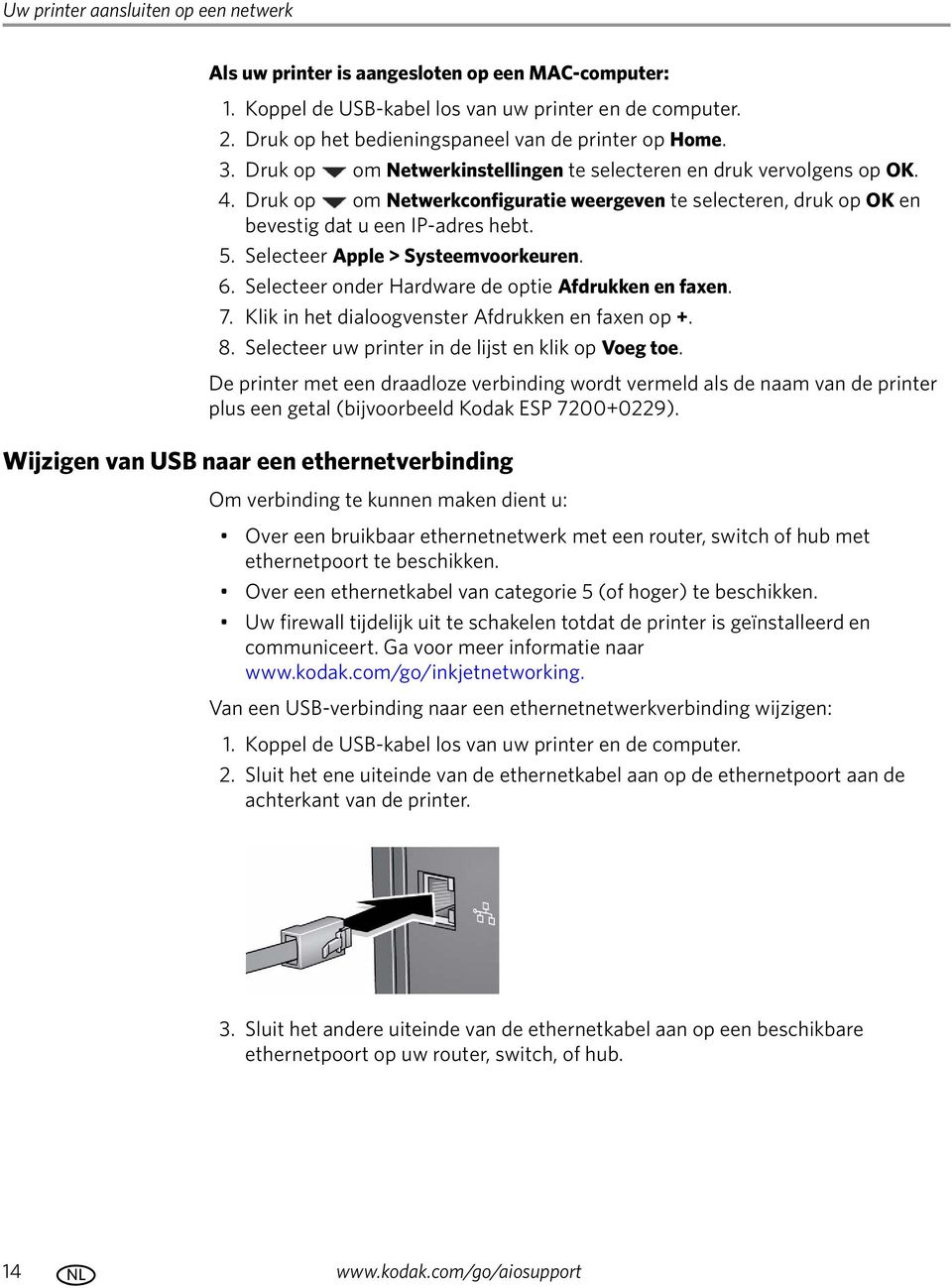 Druk op om Netwerkconfiguratie weergeven te selecteren, druk op OK en bevestig dat u een IP-adres hebt. 5. Selecteer Apple > Systeemvoorkeuren. 6. Selecteer onder Hardware de optie Afdrukken en faxen.