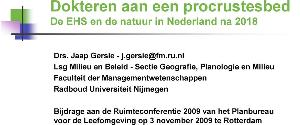 nl Lsg Milieu en Beleid - Sectie Geografie, Planologie en Milieu Faculteit der