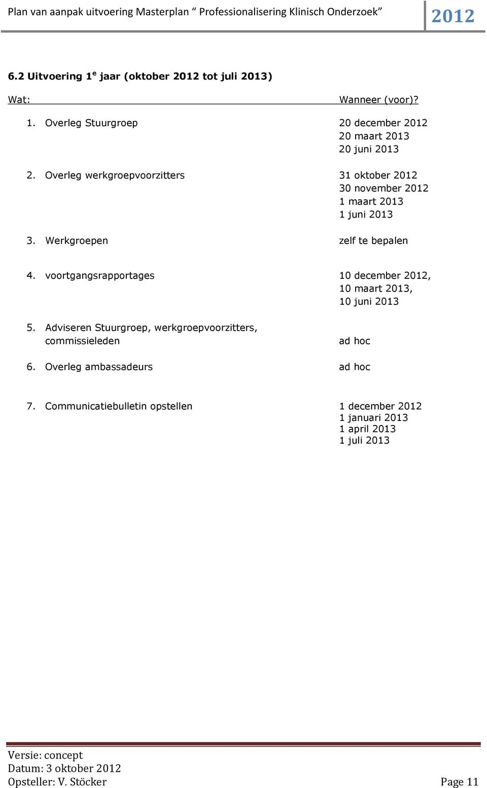 voortgangsrapportages 10 december, 10 maart 2013, 10 juni 2013 5.