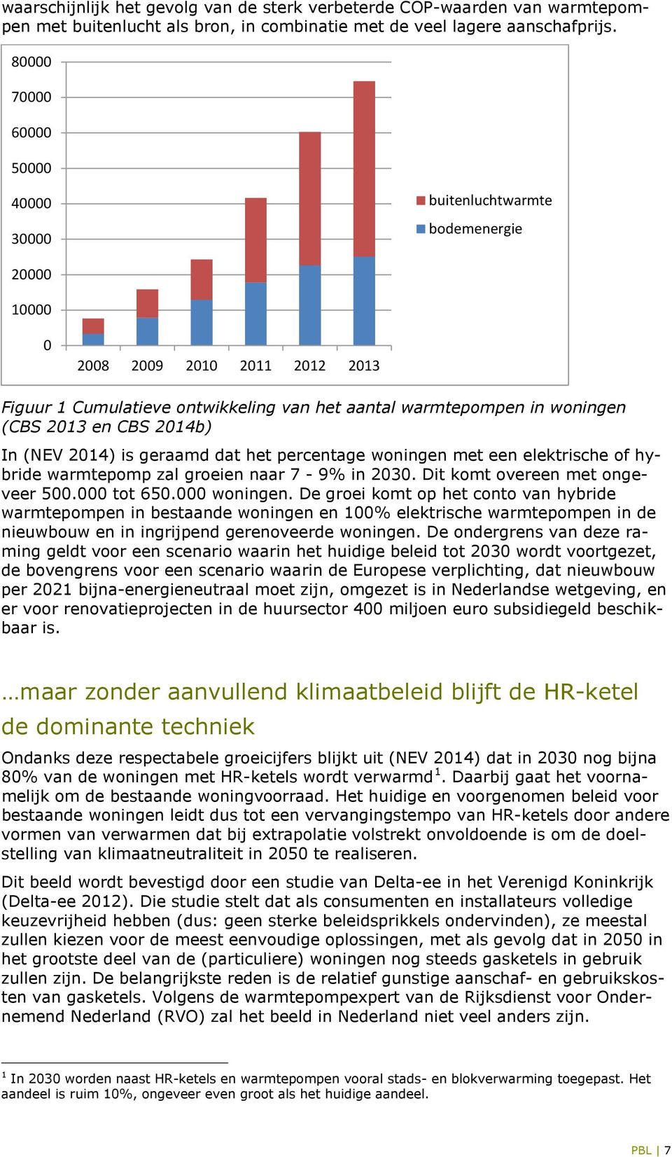 CBS 2014b) In (NEV 2014) is geraamd dat het percentage woningen met een elektrische of hybride warmtepomp zal groeien naar 7-9% in 2030. Dit komt overeen met ongeveer 500.000 tot 650.000 woningen.