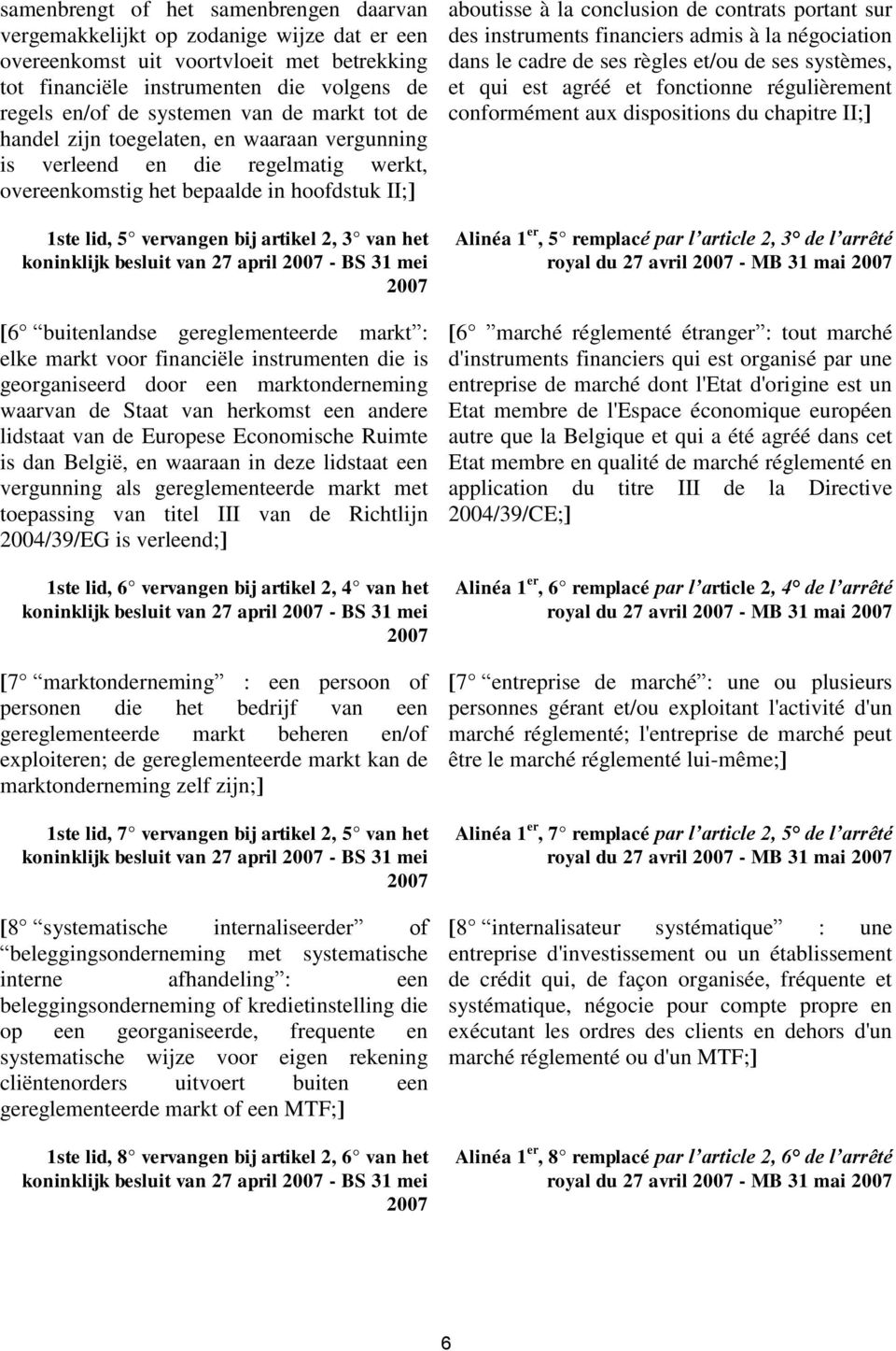 koninklijk besluit van 27 april 2007 - BS 31 mei 2007 [6 buitenlandse gereglementeerde markt : elke markt voor financiële instrumenten die is georganiseerd door een marktonderneming waarvan de Staat