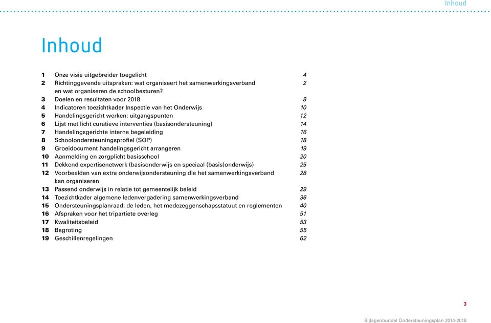 (basisondersteuning) 14 7 Handelingsgerichte interne begeleiding 16 8 Schoolondersteuningsprofiel (SOP) 18 9 Groeidocument handelingsgericht arrangeren 19 10 Aanmelding en zorgplicht basisschool 20