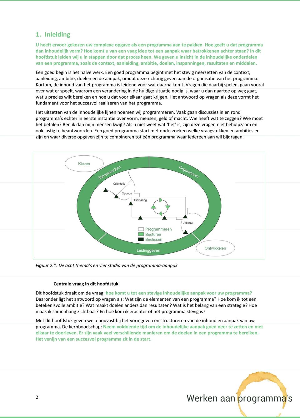 We geven u inzicht in de inhoudelijke onderdelen van een programma, zoals de context, aanleiding, ambitie, doelen, inspanningen, resultaten en middelen. Een goed begin is het halve werk.