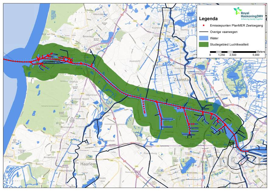 HaskoningDHV Nederland B.V. Emissiepunten scheepvaart Per route is berekend hoeveel schepen van welke categorie waar varen. Hierbij is rekening gehouden met het start- en eindpunt van de vaarroute.