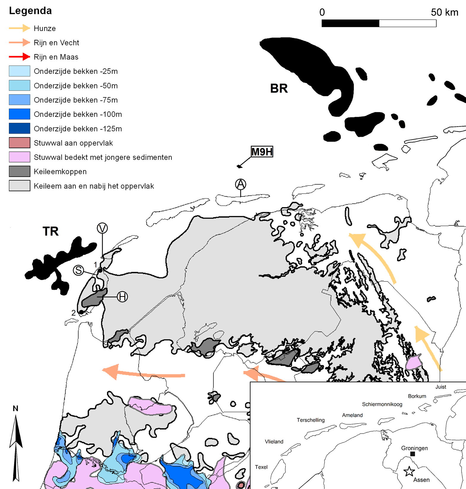 Paleo-aktueel 24, 2013 Fig. 3. Vereenvoudigde kaart van de Waddeneilanden.