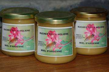 Honing Rucher de la Holière - Lentehoning : fruitbloesem, paardenbloem, meidoorn... - Zomerhoning : framboos,braam, wilg, witte klaver, berk.