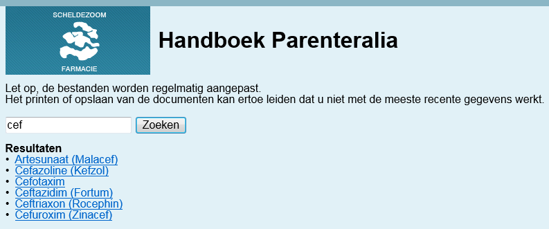 Gebruikershandleiding handboek parenteralia Pagina 7 van 10 Aansluitend zal de onderstaande website geopend worden. Zet deze site bij uw favorieten.