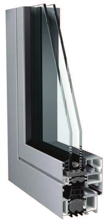 Avantis 70 is een hoogwaardig thermisch onderbroken 3-kamersysteem voor aluminium ramen en deuren met een bouwdiepte van 70 mm.