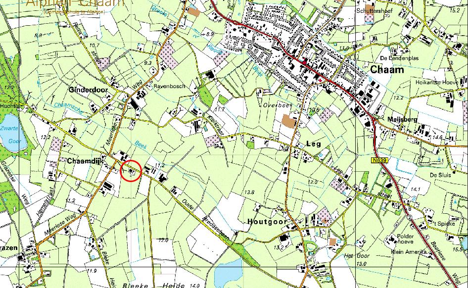 Figuur 1: Topografische kaart, planlocatie Looneind 3a en Looneind ong, nabij 3a