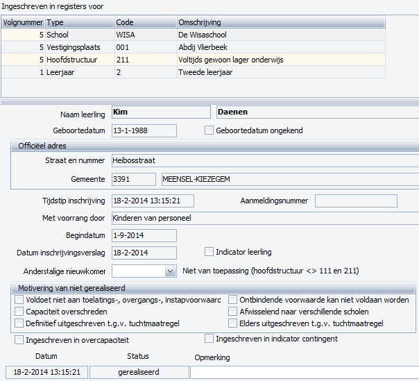 HOOFDSTUK 1. INSCHRIJVINGSREGISTER VOOR HET BASISONDERWIJS 8 1.3.3 Details van een leerling in het inschrijvingsregister Figuur 1.