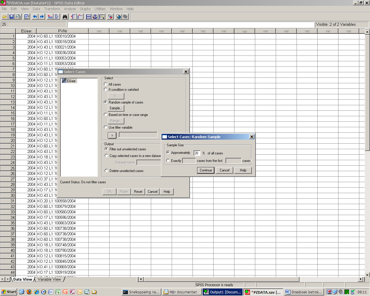 Figuur 6: Overzicht trekken steekproef SPSS Het trekken van een steekproef gebeurt het makkelijkst via het SPSS-programma.