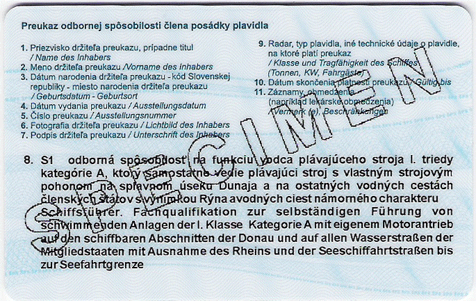 - 30 - Kapiteinsvaarbewijs klasse I Preukaz odbornej spôsobilosti