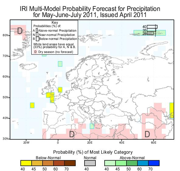 De modellen van IRI verwachten een zelfde patroon: na een zeer droog voorjaar begint de zomer in Noordwest-Europa lokaal nog met ondergemiddelde neerslag.