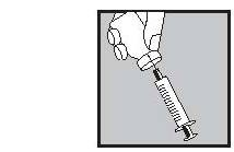 2. Haal het gekleurde kunststof dopje van de injectieflacon met FOSTIMON-poeder door deze zachtjes omhoog te drukken. Veeg de rubberen bovenzijde schoon met een alcoholdoekje en laat deze drogen. 3.