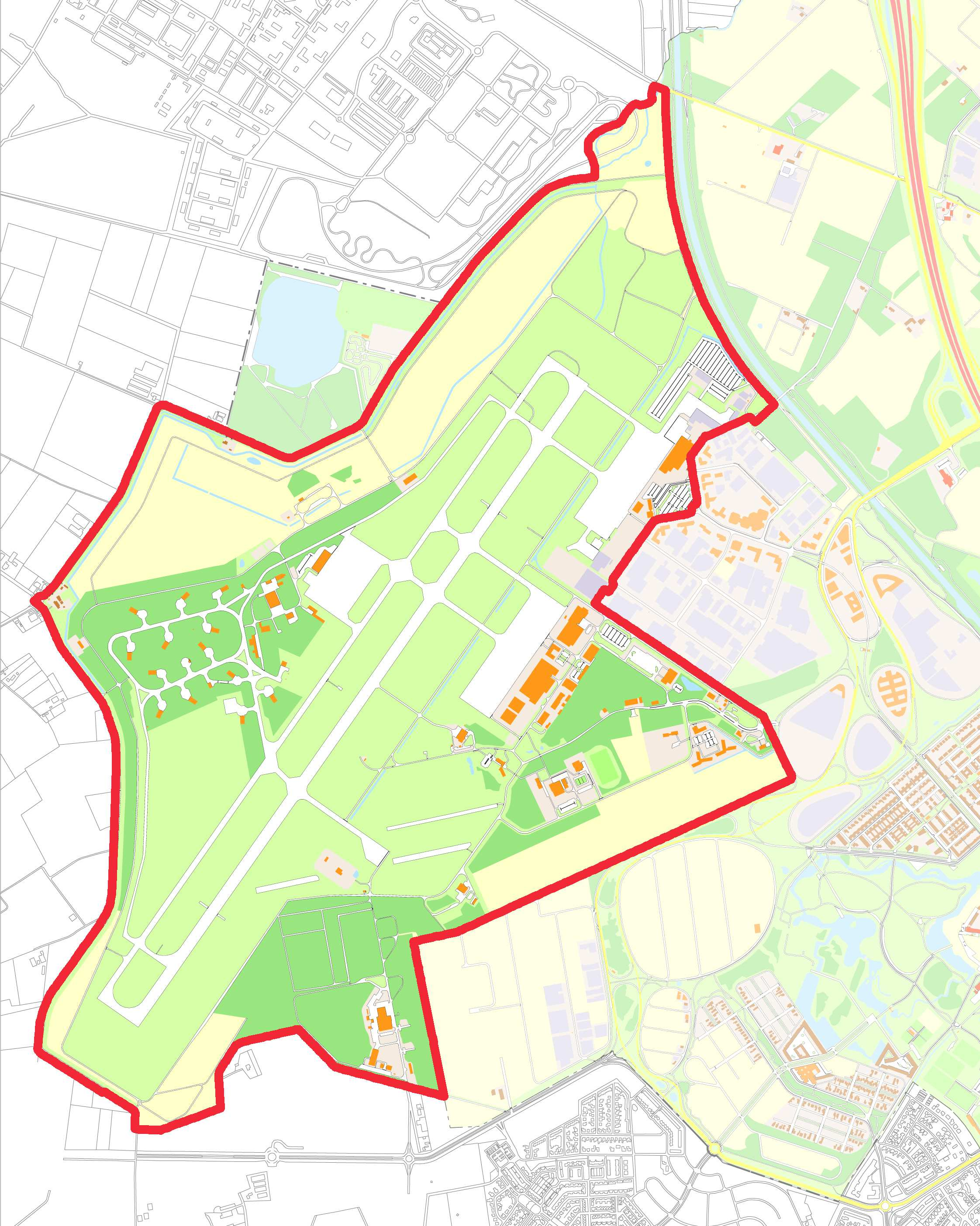 Het plangebied behelst het luchthavengebied van de militaire luchthaven Eindhoven, alsmede aangrenzende gronden waar nog 'oudere' bestemmingsplannen gelden.