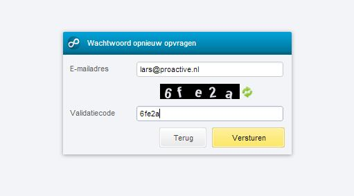 Afbeelding 2. Wachtwoord vergeten scherm Vul hier uw e-mailadres in en type de vermelde code over in het veld rechts ervan.