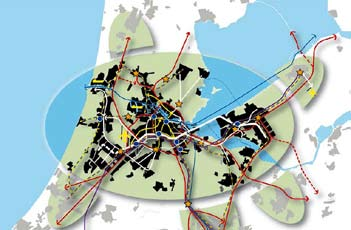 Figuur 11 Noordvleugel 2040 Impuls 2: Bereikbaarheid; Ontwikkelingsbeeld 2040 (Metropool regio Amsterdam, 2008) Almere moet tot 2030 45.000 woningen voor de Noordvleugel Amsterdam bouwen.