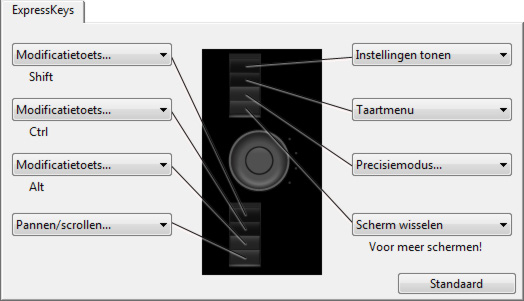 44 DE EXPRESSKEYS AANPASSEN Wanneer u het tabblad EXPRESSKEYS opent, worden de actuele functies weergegeven in de overeenkomstige vervolgkeuzemenu's.